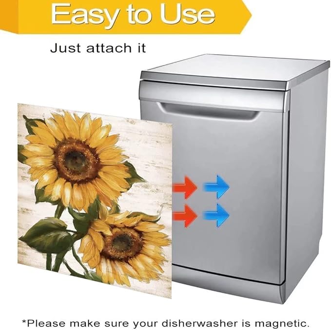Retro Sunflower Kitchen Sticker Decor Dishwasher Cover, You are My Sunshine Dish Washer Door Panel Decal, Refrigerator Decal Decor, Ordinary 23"x26"INCH