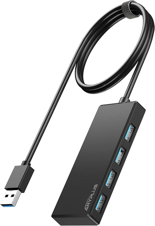 ANYPLUS USB Hub, Multiport USB Splitter Adapter, 2 ft Long Cable USB 3.0 Hub, USB Extender for Laptop, PC, iMac, Surface Pro, MacBook, Mac Pro, Flash Drive, XPS, Mouse, HDD, Black, HJ-Black-0.5M-001