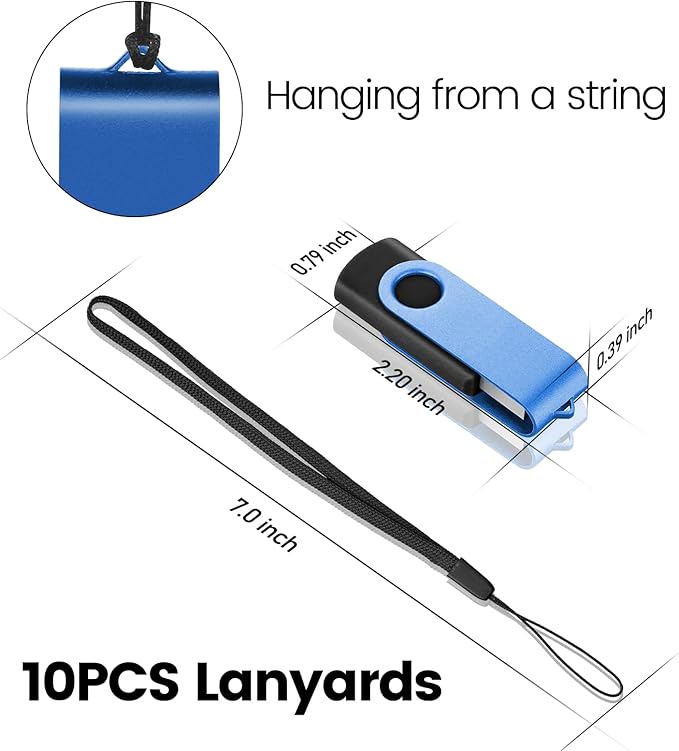 EASTBULL Flash Drive Bulk 8GB USB 10 Pack with Lanyards USB 2.0 Thumb Drive Bulk Memory Stick Swivel Pen Drive for Storage and Backup(8GB 10Pack, Mixed Color)