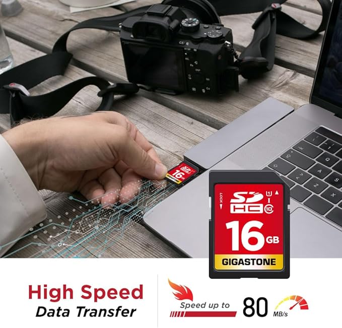 GIGASTONE 16GB SD Card UHS-I U1 Class 10 SDHC Memory Card High-Speed Full HD Video Kodak Olympus Digital Camera
