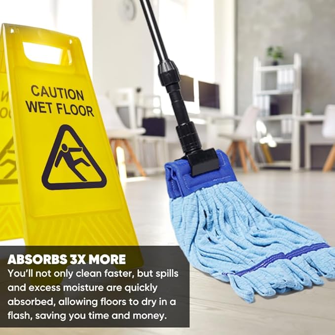 Bulk Commercial Mop Head Replacement (24 Count) - Medium Microfiber Tube Mop (14 oz.) | Industrial Wet Mops | Refill, Machine Washable, Heavy Duty | Hardwood, Tile, Laminate, Vinyl Floors (Yellow)