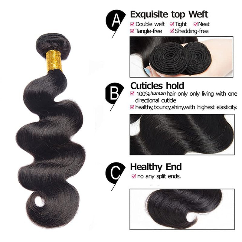 Body Wave Bundles Human Hair 22 Inch #1B Natural Black Body Wave Bundle Human Hair Extensions Unprocessed Virgin Remy Hair 1 Bundle