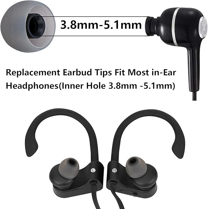 MMYQXI Earbud Replacement Tips Silicone Earbud Tips Earbud Covers Fit for in-Ear Headphones (Inner Hole 3.8mm -5.1mm) Ear Tips Earbud Rubber Tips 9 Pairs S/M/L