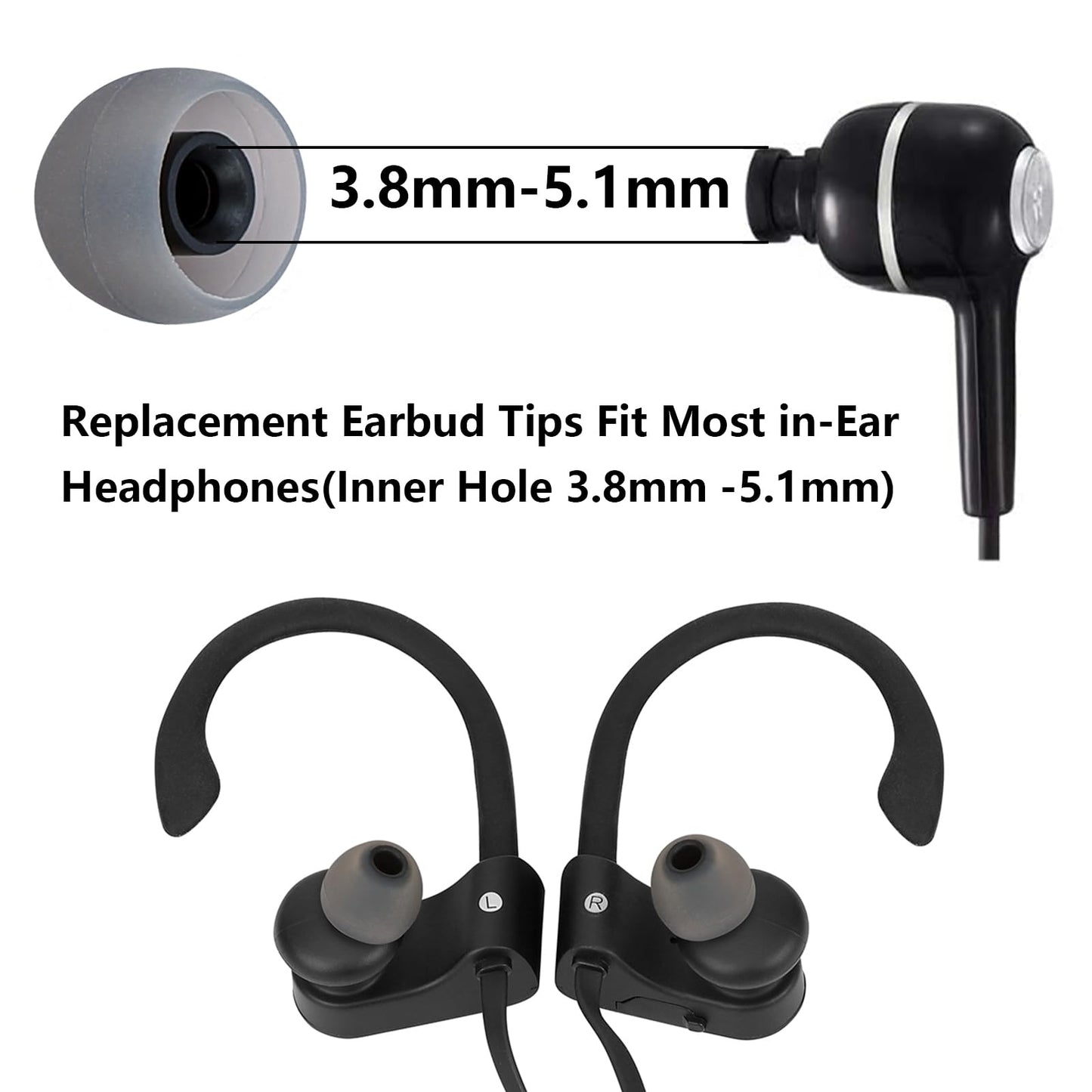 MMYQXI Earbud Replacement Tips Silicone Earbud Tips Earbud Covers Fit for in-Ear Headphones (Inner Hole 3.8mm -5.1mm) Ear Tips Earbud Rubber Tips 9 Pairs S/M/L