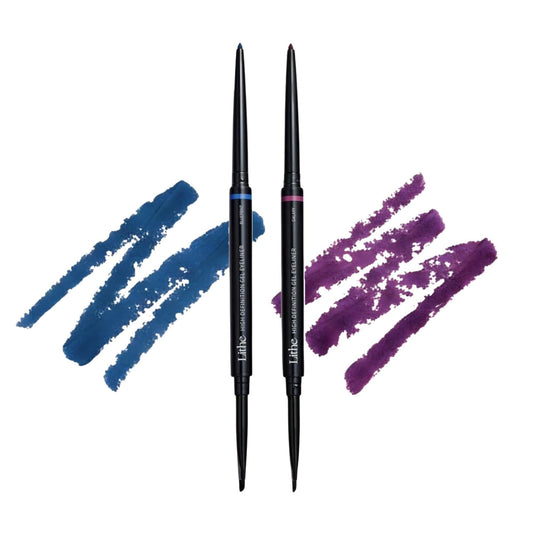 LITHE BEAUTY Smudge-Proof Gel Eyeliner Pencil Set, Long Wear Retractable Eyeliner with Ultra Thin Tip & Angled Brush, High Definition Vegan Makeup Duo in Shades Blueprint and Galaxy