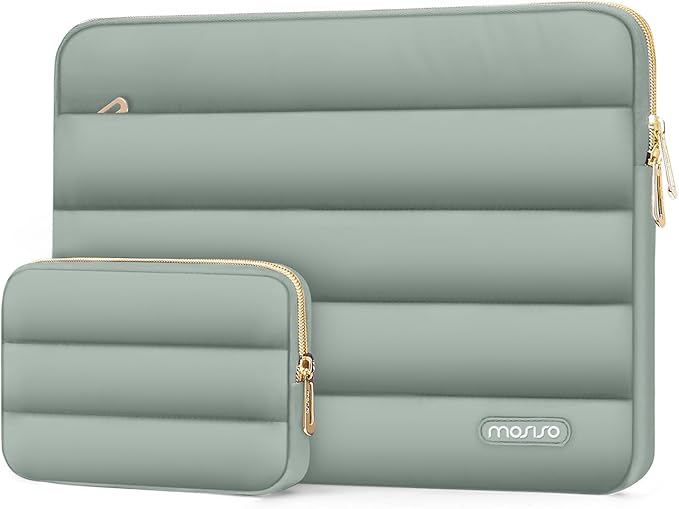 MOSISO Laptop Case 13.3 inch,13-13.3 inch Puffy Laptop Sleeve Compatible with MacBook Neo/Air 13.6 M5 M4 M3 M2 M1/Pro 13/14,HP Dell ASUS Lenovo,Polyester Horizontal Bag with Small Case,Antique Green