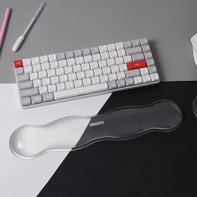 CASUCATTE Ergonomic Clear Gel Wrist Rest for Computer Keyboard - Non-Slip Crystal Gel Pad, Soft Comfortable Support, Washable, Office Gaming Wrist Pain Relief