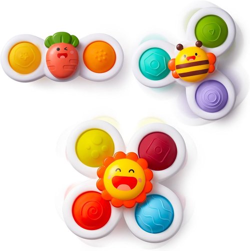 LiKee Fidget Rotating Sensory Bath Toys - Strong Suction Cups for Travel & Play | Ideal for 10+ Months