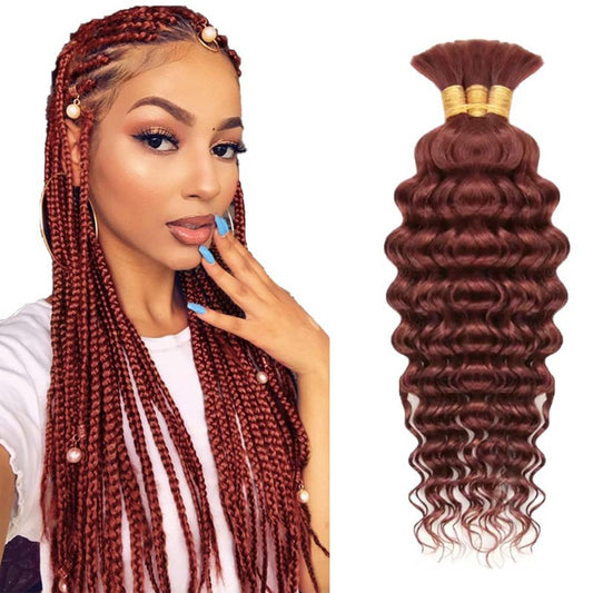Reddish Brown Braiding Hair Deep Wave Bulk Brown Human Braiding Hair 12 12 12 Inch Deep Curly Color 33 Boho Human Hair for Braiding Hair Extensions