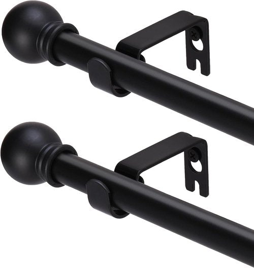 GXOACKJ Black Curtain Rods - Heavy Duty Metal Set for Windows 32 to 62 Inches | 5/8 Inch Diameter