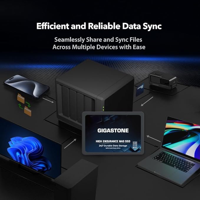 Gigastone 【NAS Certified】 1TB High Endurance SSD (12-Pack) Up to 550MB/s TLC Flash with SLC Caching 24/7 Reliable for Gaming/PC/NAS SSD 5-Year Warranty 2.5" SATA Internal Solid State Drives RAID Disk