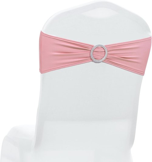 MDS Spandex Chair Sashes - Pack of 250 Elastic Stretch Bands with Buckle Slider Bow | Dusty Rose