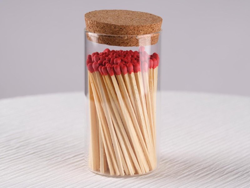 Meya Luxury Colored Safety Matches | 4-Inch Long Matches in Glass Jar | Perfect for Lighting Candles | 150 PIECES | 10 CANDLES AND EXTRA EMPTY JAR GIFT (RED)