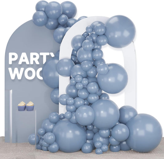 PartyWoo Dusty Blue Balloons - 120-Piece Pack with 18, 12, 10, 5 Inch Sizes | Boho Neutral Decor for Baby Showers & Graduations