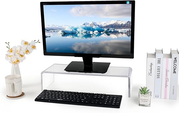 VAOLLO Clear Monitor Stand Riser, Computer Monitor Stand/Acrylic Monitor Riser for Home Office Laptop, PC Desk Stand for Keyboard Storage & Multi-Media Laptop Printer TV Screen (14"/7.1"/3.6")