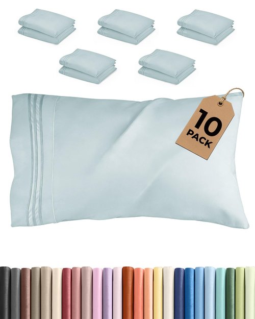 King Pillow Cases Set of 10 - Ultra Soft Hotel Quality Pillowcase Covers - Comfy & Wrinkle Free - Shrink, Stain & Fade Resistant - Easy-Care, Machine Washable Pillow Protectors - 10 Pcs Set - Ice Blue