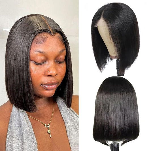 Selina Hair Straight Bob Wigs Human Hair 4x4 Lace Front Wigs Human Hair with Baby Hair 200% Density Brazilian Virgin Hair Natural Black Color 10 Inch