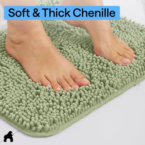 GORILLA GRIP Bath Rug Mat - Soft Absorbent Chenille with Quick Dry Microfiber | 48x24 Sage Green