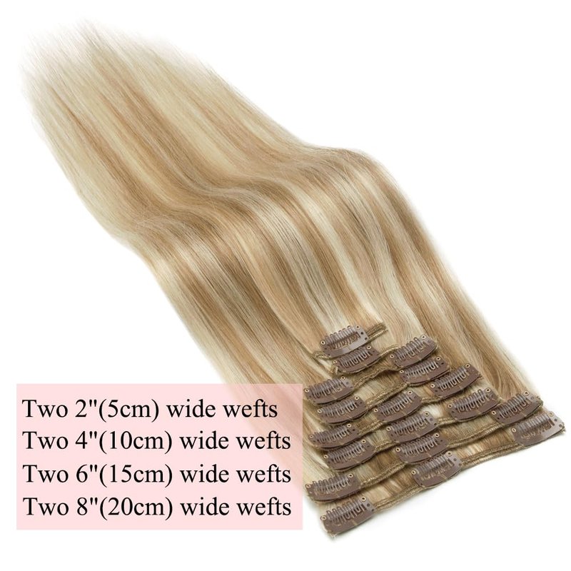 Real Human Hair Clip-In Extensions - Light Blonde & Golden Blonde 14 Inch 60g | 8pcs Remy Balayage Weft for Women