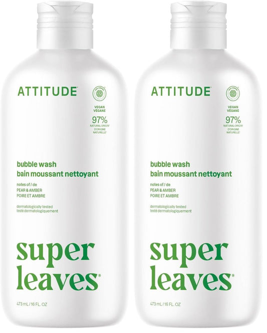 ATTITUDE Bubble Bath, EWG Verified, Plant and Mineral-Based Ingredients, Dermatologically Tested, Vegan and Cruelty-Free Body Care Products, Olive Leaves, 16 Fl Oz (Pack of 2)