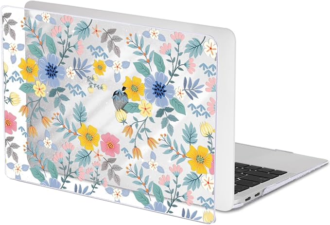 LCMOCICO for MacBook Pro 13-inch Case 2022 2021 2020-2016 Release M2 M1 Chip A2338 A2251 A2289 A2159 A1989 A1706, Shiny Clear Pattern Plastic Hard Shell Case Keyboard Cover Screen Film, Flowers L213