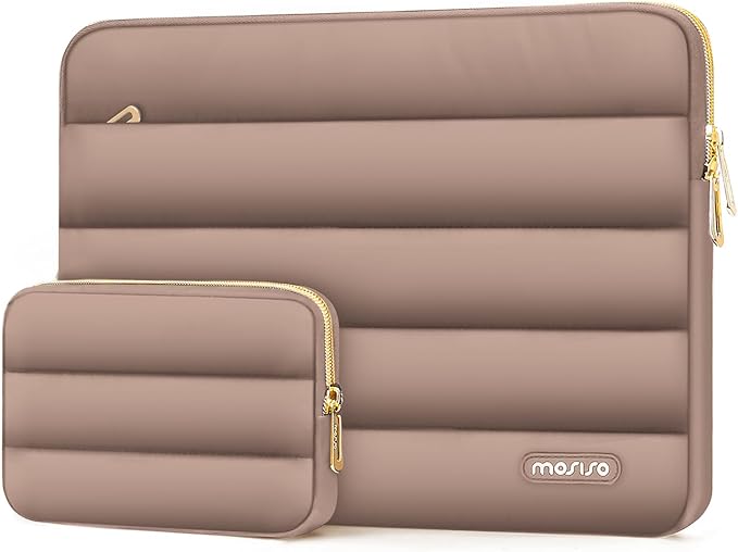 MOSISO Laptop Case 13.3 inch,13-13.3 inch Puffy Laptop Sleeve Compatible with MacBook Neo/Air 13.6 M5 M4 M3 M2 M1/Pro 13/14,HP Dell ASUS Lenovo,Polyester Horizontal Bag with Small Case, Brown