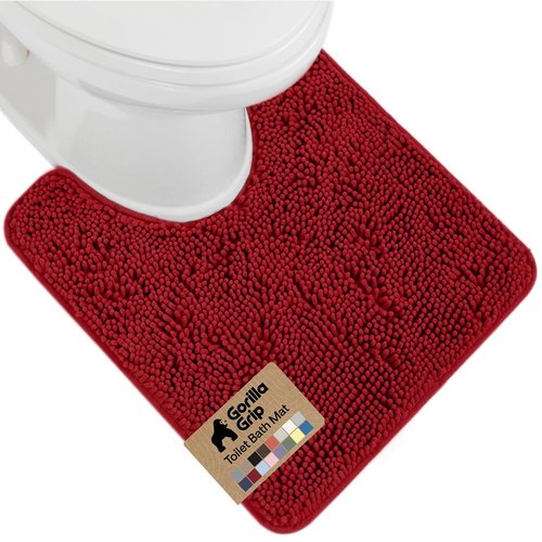GORILLA GRIP Plush Absorbent Shaggy Chenille Bath Rug Mat for Oval Toilet Base with Rubber Backing, Machine Washable Rugs, Soft Microfiber Contour Mats for Toilets, Quick Dry, Bathroom Decor, Red
