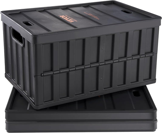 VEVOR 65L Collapsible Storage Bins - Stackable Utility Crates with Lids for Organizing Tools, Food & More