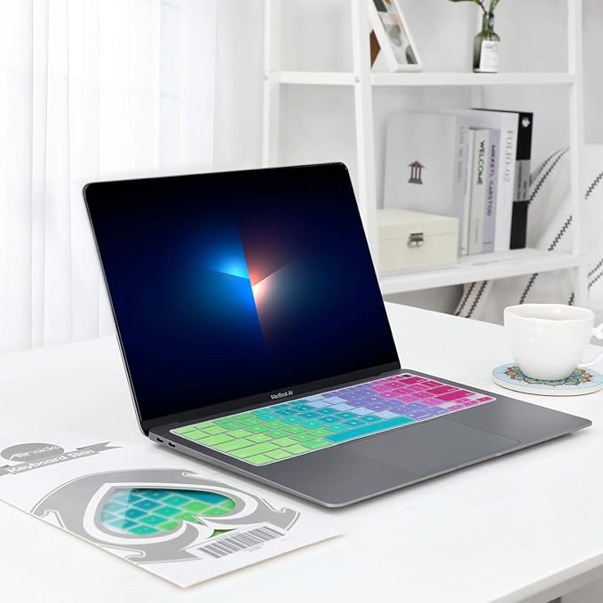 Allinside Soft Silicone Keyboard Cover for MacBook Air 13.3 inch (A2337 M1 A2179, 2021 2020) with Touch ID, Quiet Typing Keyboard Protector Skin, US Version, Rainbow