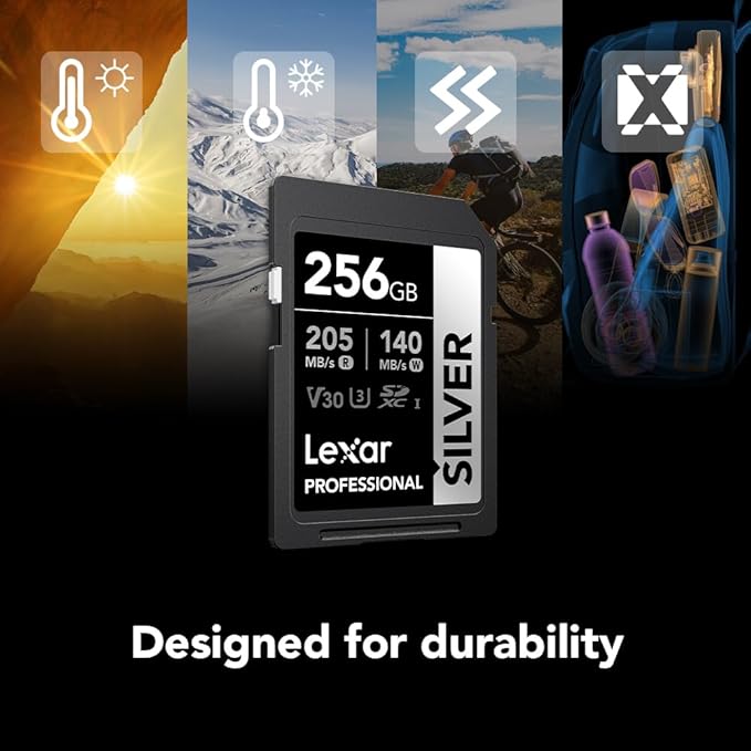 Lexar 256GB Professional Silver SD Card, UHS-I, C10, U3, V30, 4K, Up to 225/160 MB/s SDXC Memory Card, for Photographer, Videographer, Enthusiast (LSDSILV256G-BNNNU)