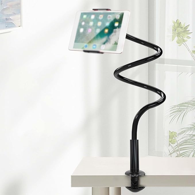 gsiollvderbarley Phone Holder,gooseneck Phone Holder,360° Rotate Support Rod One-Hand Adjustable Cell Phone Holder,for Desk Headboard Nightstand. (Black)