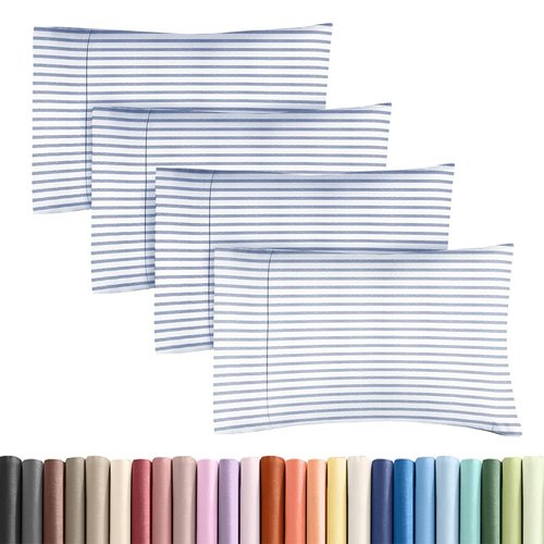 King Standard Pillow Cases Set of 4 - Soft Hotel Quality Pillowcase Covers - Comfy Bedding for Women, Men, Kids & Teens - Machine Washable Pillow Protectors - 4 Piece Set - King Standard Blue Stripes