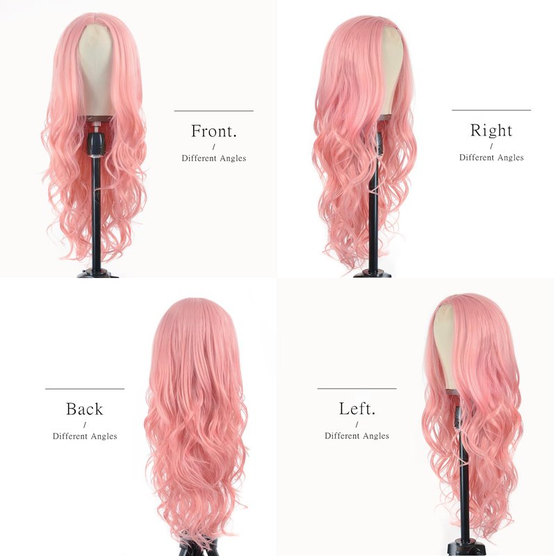 BrittyHair Pink Wigs for Women 26 Inch Long Pink Wavy Wig Natural Looking Middle Part Curly Wig Heat-resistant synthetic fiber wigs for Daily Wear Cosplay and Halloween