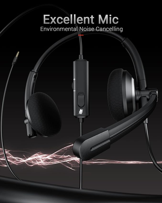 awatrue Wired Headset with Microphone for PC Laptop - 3.5mm Jack On Ear Headphones with Noise Cancelling Microphone for Boom Skype Webinars, in-line Control,Comfortable