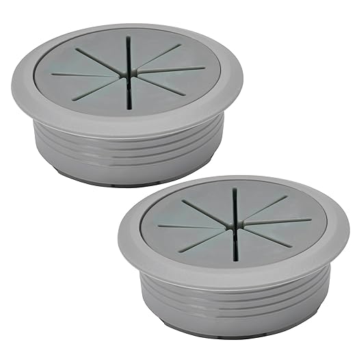 EASYEAH 2 Pcs Desk Grommet 2-1/16" / 53 mm, Desk Hole Cover for Cables Dark Grey, Cable Grommet ABS Plastic, Desk Hole Grommet for Home & Office Pc, Detachable Cable Cord Organizer