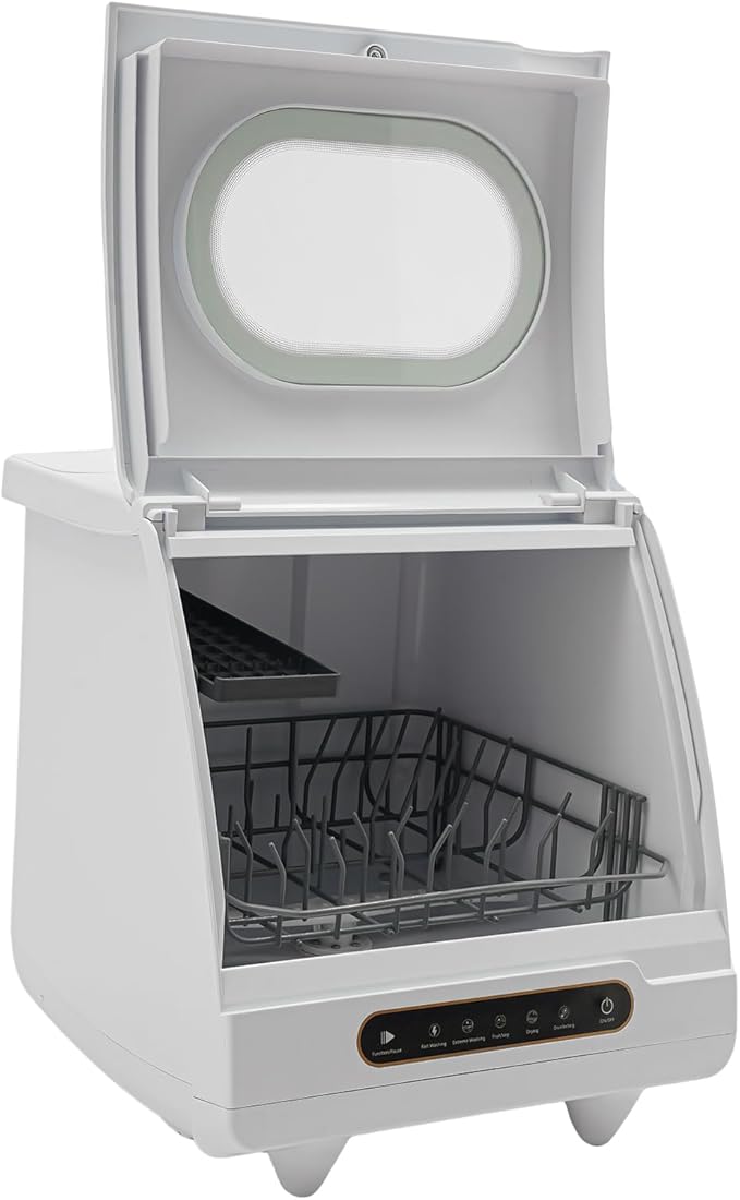 Countertop Dishwasher with 5 Washing Program & 360° Rotating Spray 1200W Dish Washing Machine for Houses, Apartments, Dorms (White)