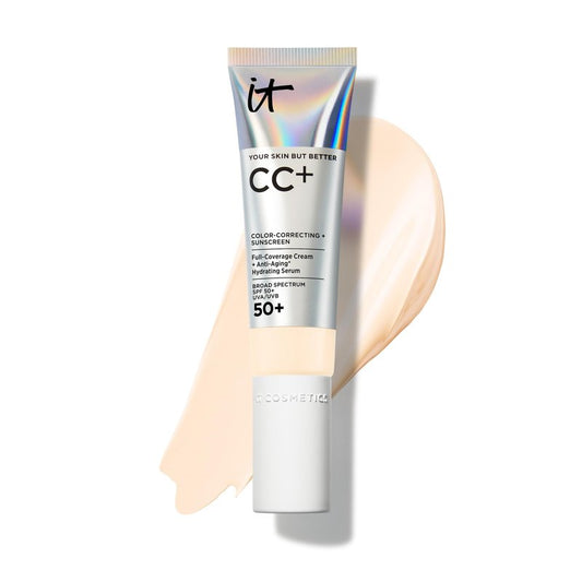 IT Cosmetics CC+ Cream (Fair Ivory) - Natural Full Coverage Foundation With SPF 50+, Color Corrector & Anti-Aging Hydrating Serum, Hyaluronic Acid + Peptides, Lightweight - 1.08 fl oz