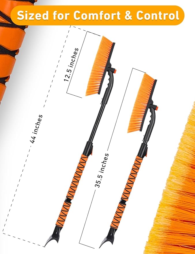EcoNour 44.7" 3 in 1 Snow Brush for SUV, 360Â° Pivoting Extendable Long Snow Brush for Car, Snow and Ice Scrapers for Windshield with Ergonomic Foam Grip for Car Truck SUV, Winter Car Accessories