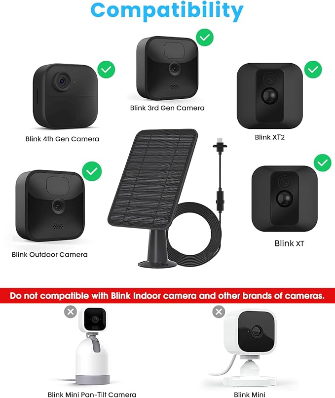 Solar Panel for Blink Outdoor 2K+/4(4th Gen)/Outdoor(3rd Gen) XT3 and XT2/XT Camera/Blink Outdoor Camera, 5W Solar Panel Charger with Mount 13.1ft Cable Rubber Plug, IP65 Waterproof, 4 Pack