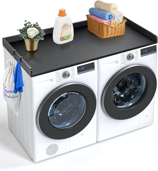VEVOR Washer Dryer Countertop with 3 Splicing Panels, 54" x 27" Wooden Washer and Dryer Countertop with Non-Slip Pads, Water-Resistant Laundry Topper for Laundry Room Organization and Storage, Black