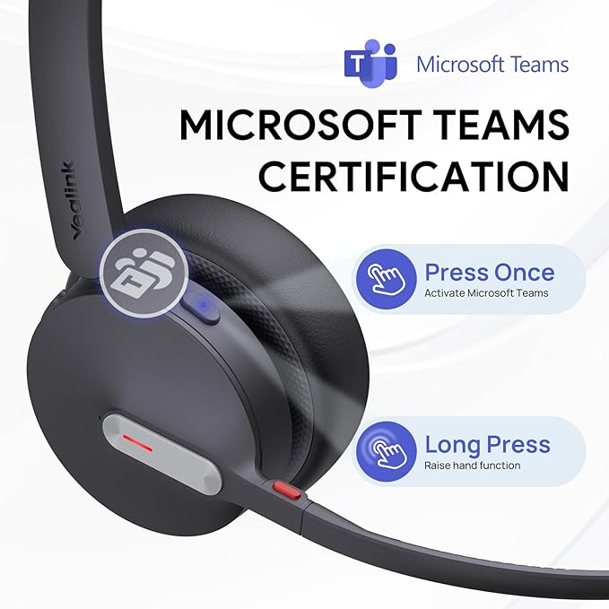 Yealink BH70 Dual Wireless Headset with Mic for Work, Bluetooth Headphone with Teams Certification, up to 35h Talk Time, 147g All-Day Wearing Comfort, Perfect for Open Office Home Hybrid Work