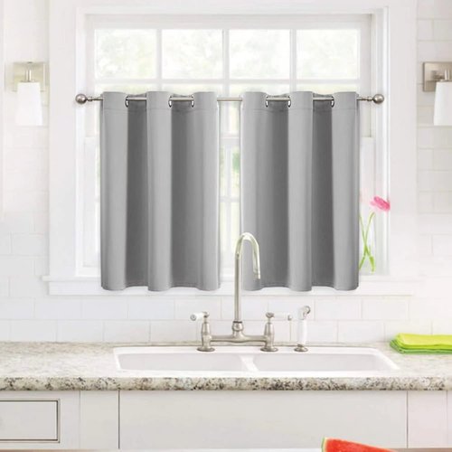 ChrisDowa Small Window Curtains - Grommet Thermal Insulated Room Darkening Panels, Light Grey (36 x 24 Inch)