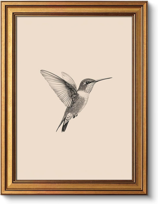 VIYYIEA Vintage Gold Framed Wall Art - Hummingbird Canvas Print for Living Room & Bedroom Decor (16L x 12W)