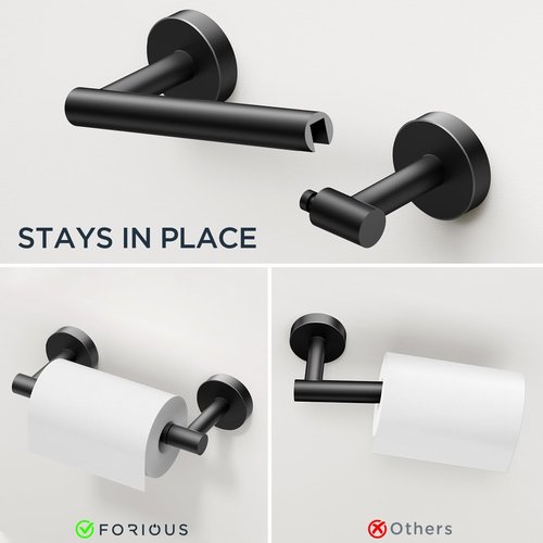 FORIOUS Bathroom Accessories Set - Modern 24 Inch SUS304 Stainless Steel Towel Bar | Matte Black Finish