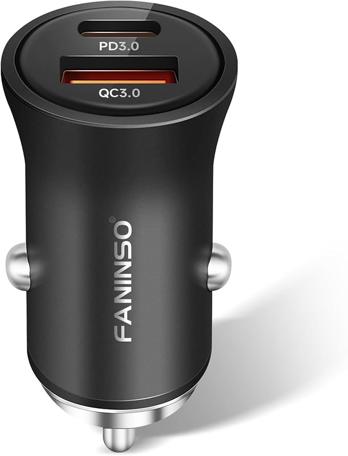 Faninso 60W Car Charger USB C Fast Charge, Aluminum Dual Port Cigarette Lighter Adapter, Car Phone Charger for iPhone 16/15/14 Pro Max Plus, iPad, Samsung Galaxy S24/S23/S22 & More