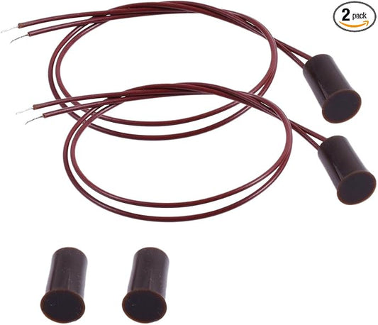 FOCMKEAS 2PCS Recessed Wired Security Window Door Contact Sensor, Normally Closed NC, Door Alarm Magnetic Reed Switch with 2 Wire, ABS Brown, RC-33