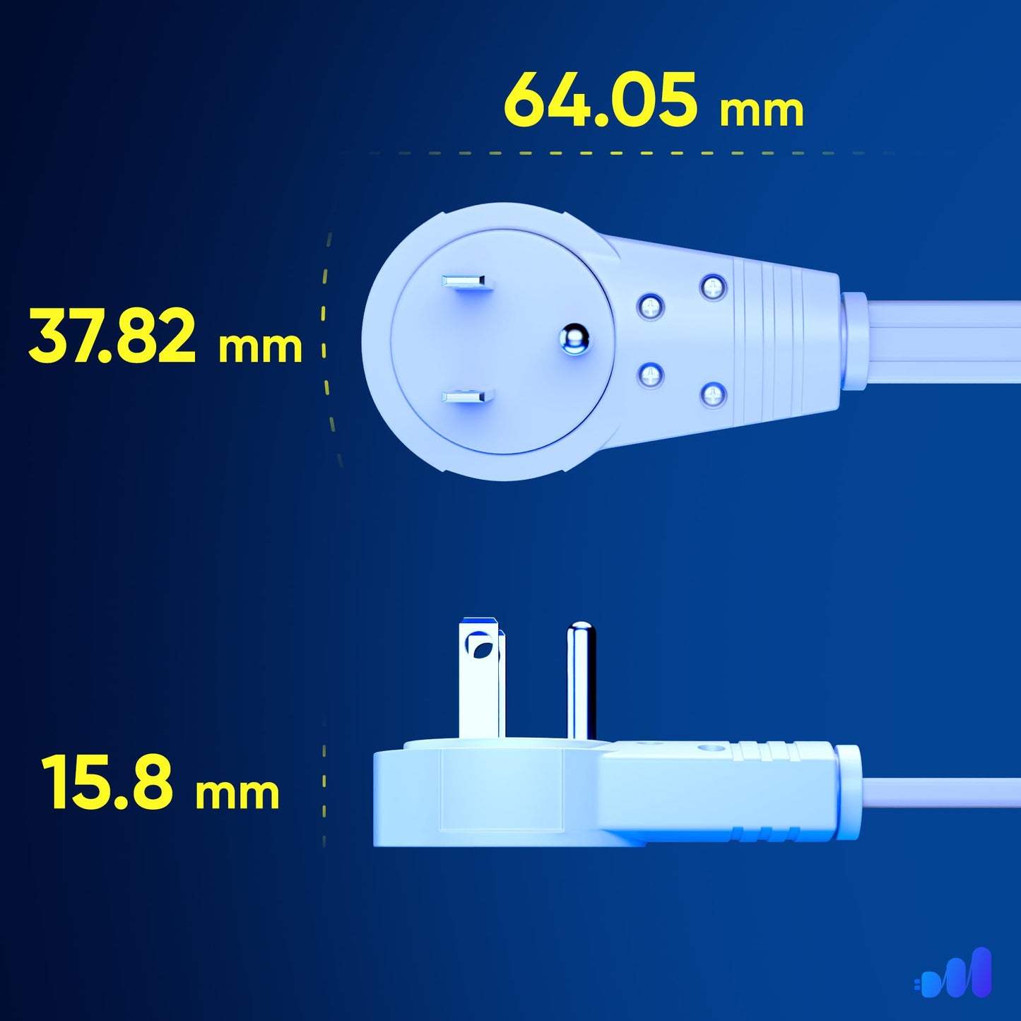 Maximm Cable 2 Ft 360° Rotating Flat Plug Extension Cord, 16/3 AWG Multi 3 Outlet 3-Prong Grounded Wire- White - UL Certified