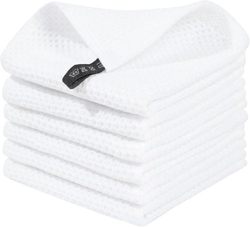 Homaxy Kitchen Dish Cloths - Ultra Soft 100% Cotton Waffle Weave, Quick Drying, 12x12 Inches, 6-Pack, White