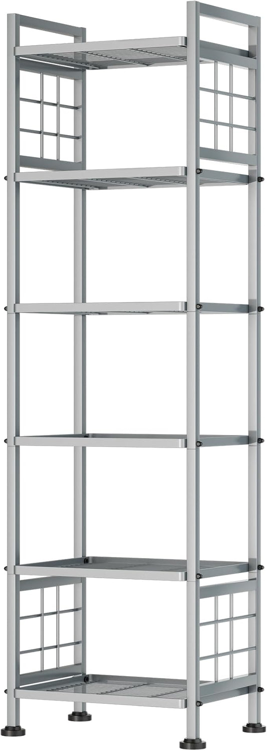 GIOTORENT 6-Wire Standing Storage Shelf, Metal Shelving Unit Pantry Rack for Laundry Kitchen Bathroom Organizer(Silver)