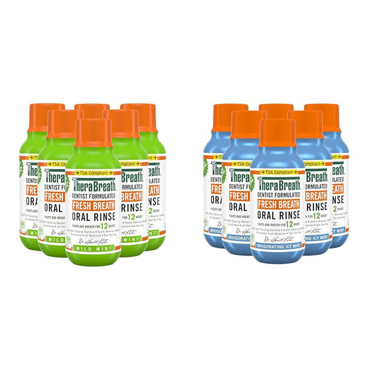 TheraBreath Dentist Formulated Fresh Breath Oral Rinse, Mild Mint & ICY Mint, 3 Fl Oz (Packs of 6)